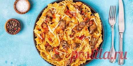 Паста с куриной печенью, пармезаном и белым вином