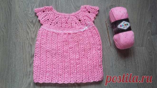 Очаровательное розовое платьице на девочку 3х лет.  Пряжа с люрексом и паетками. Стоимость 2500. Звоните: +7(915)008-31-63 (Мария). Также вяжу на заказ.