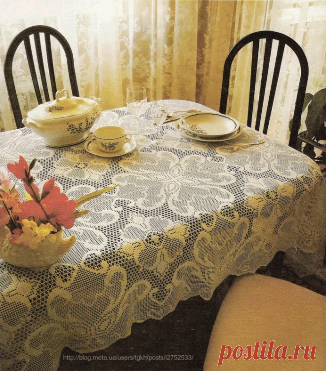 Блог "tgkh". Прямоугольная скатерть вязаная крючком 4-ЛИСТНИКИ НА СЧАСТЬЕ (филейное вязание), Блог пользователя tgkh