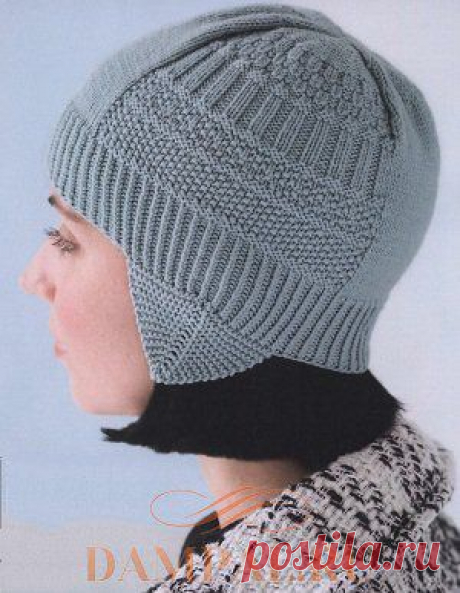 Вязаная шапка с ушками «Strata Hat»  Вязаная шапка с ушками украшена простым рисунком из сочетания лицевых и изнаночных петель. Описание вязан