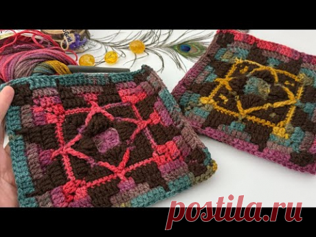 Давайте свяжем традиционные мотивы крючком в технике мозаики❤️‍🔥#crochet #diy #mosaic #motif