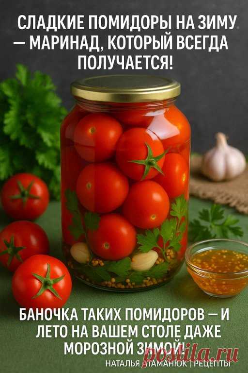 Сладкие помидоры на зиму — маринад, который всегда получается!
Баночка таких помидоров — и лето на вашем столе даже морозной зимой!
Сахар — 200 г
Соль — 1 ст. л. с небольшой горкой
Уксус 9% — 1 ст. л.
Пряности на банку 2–3 литра (кроме самих помидоров):
Чёрный перец горошком — 10 шт.
Чеснок — 3–4 зубчика
Лавровый лист — 4 шт.
Зонтик укропа
Петрушка — 2 веточки