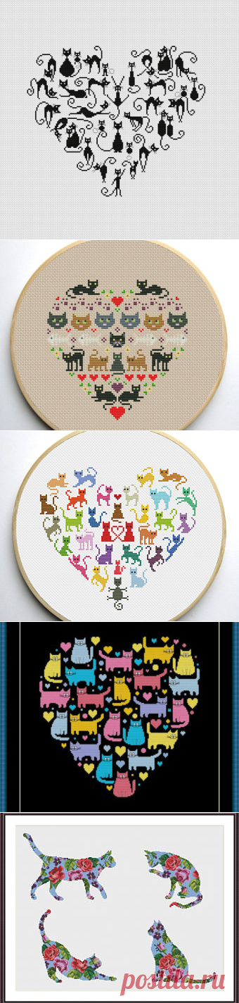Heart and Cats 3 cross stitch pattern Instant Download PDF
