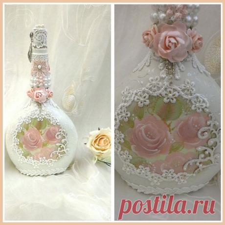 shabby chic bottle altered bottle decorative bottle by Aligri