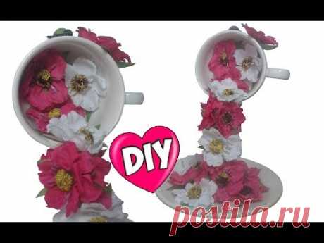 ✿ Летящая чашка с цветами (топиарий из цветов)/ Flying Cup with flowers/ Как сделать парящую чашку