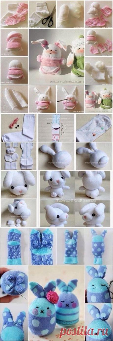 ИГРУШКИ ИЗ НОСКОВ !!!  **Зайчата -ребята, Собачка, Зайчики.