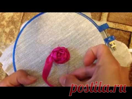 Роза вышитая лентами. Самый  простой способ. / Rose embroidered ribbons. The easiest way to do it.
