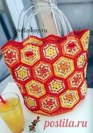 Вязаная сумка из шестиугольников
