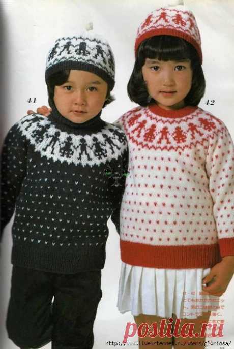 Жаккардовый свитер и шапочка для детей "Пляшущие человечки"