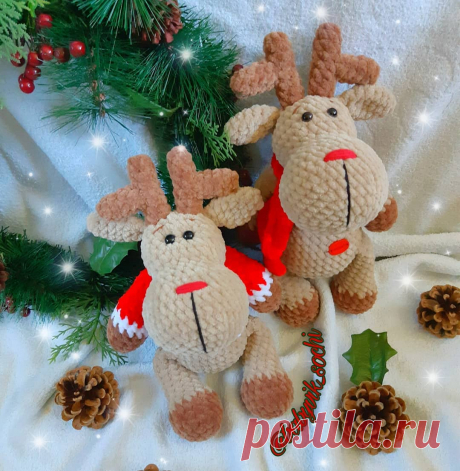 Новогодний олень амигуруми крючком