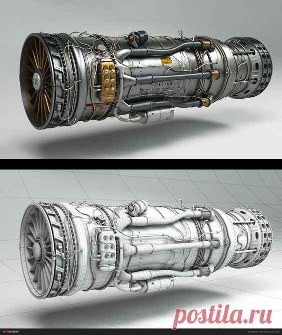 Реактивный двигатель. Турбина. 3D модель.