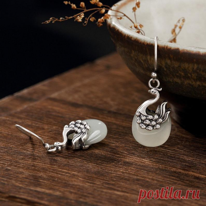 Jade Phoenix earrings-silver earrings-Bohemian earrings-bridal | Etsy