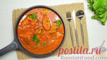 Рецепт: Рыба, тушенная в томатном соусе с овощами на RussianFood.com