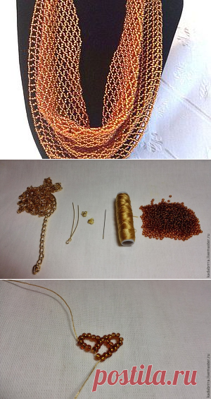 Плетение косынки из бисера снизу вверх - Ярмарка Мастеров - ручная работа, handmade