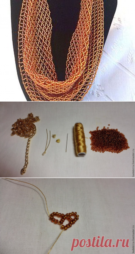 Плетение косынки из бисера снизу вверх - Ярмарка Мастеров - ручная работа, handmade