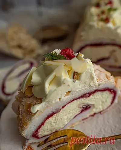 Вкусный рулет Павлова с малиной – пошаговый рецепт