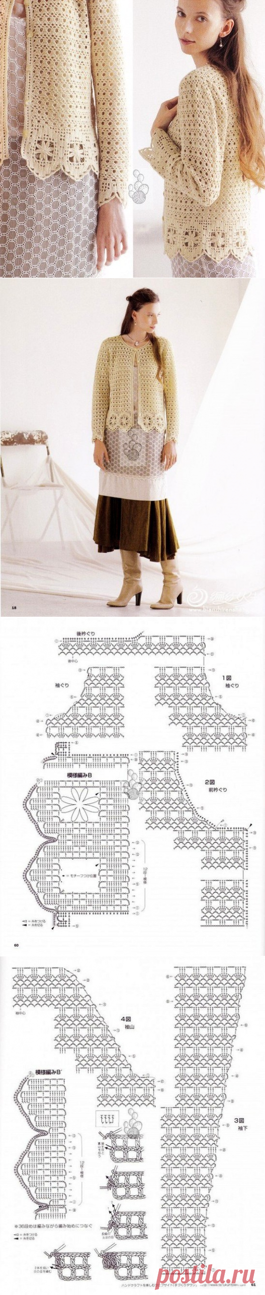 КРУЖЕВНОЙ ЖАКЕТ. ВЯЗАНИЕ КРЮЧКОМ.