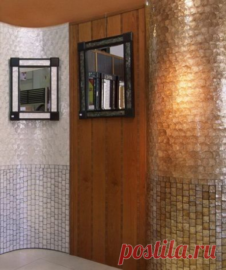 всевозможные ниши, в том числе – декоративные; - зоны вокруг ТВ; - зоны за кроватью в спальне; - колонны; - барные стойки; - перегородки; - кухонные тумбы и столы; - настенные панно ,перламутр в интерьере,кафиз,перламутровые панели,декор из перламутра,декор из ракушек,новый декор,шикарный декор,шикарные панели,перламутровые панели,панели для ванны | Идеи для вашего дома