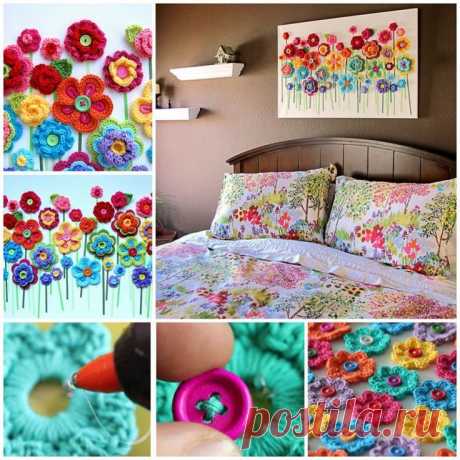 How to DIY Crochet Button Flower Blossom Wall Art