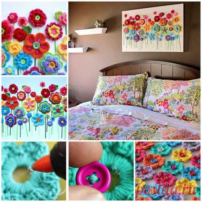 How to DIY Crochet Button Flower Blossom Wall Art