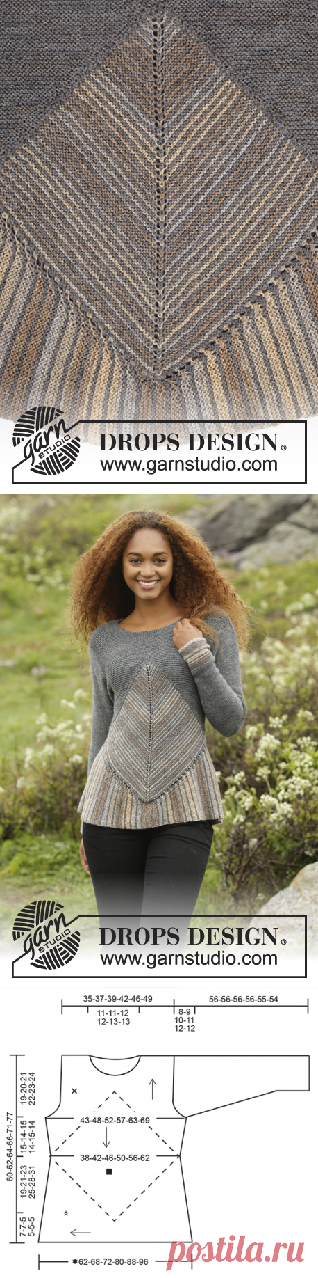 Tauriel - Knitted DROPS jumper in garter st with domino squares and stripes in ”Fabel”. Size: S - XXXL. - Free pattern by DROPS Design