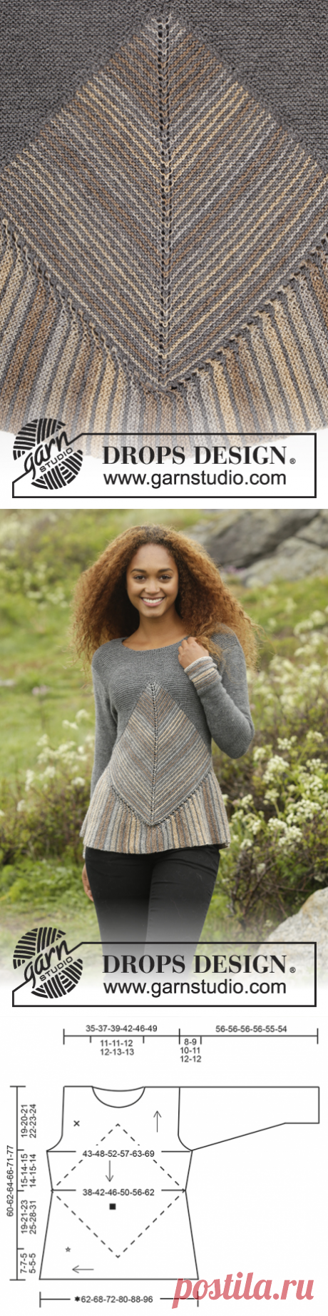 Tauriel - Knitted DROPS jumper in garter st with domino squares and stripes in ”Fabel”. Size: S - XXXL. - Free pattern by DROPS Design