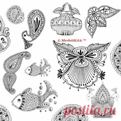 Контурные рисунки - Индийский этнический орнамент и мехенди