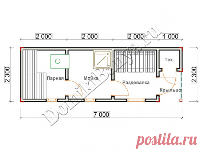 Мобильная перевозная баня из бруса 2.3х7 с санузлом, проект БП-9 | СК Доминика