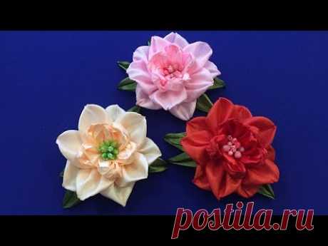 DIY ribbon flowers, small dahlia/Flores de cinta, dalia/Георгинчик из лент:)