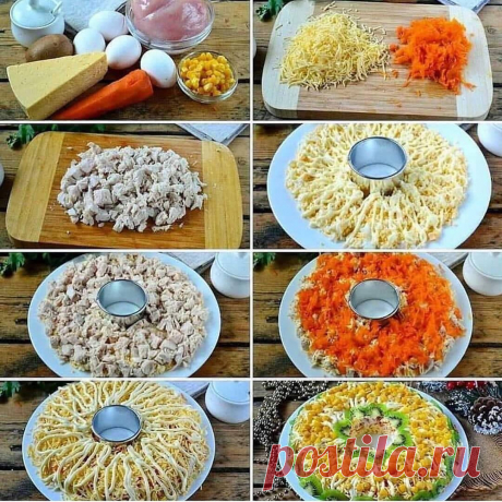 Новогодние рецепты🎄I Кулинария в Instagram: «Салат с курочкой😘👍 Ставь ❤️ и подписывайся на @kyxna_mira_ ✍️ ⠀ Ингредиенты: ⠀ Куриная грудка — 300 г Сыр твердый — 150 г Яйца куриные — 4…»