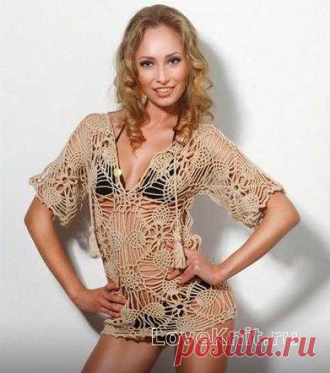 Ажурная туника для пляжа схема крючком » Люблю Вязать