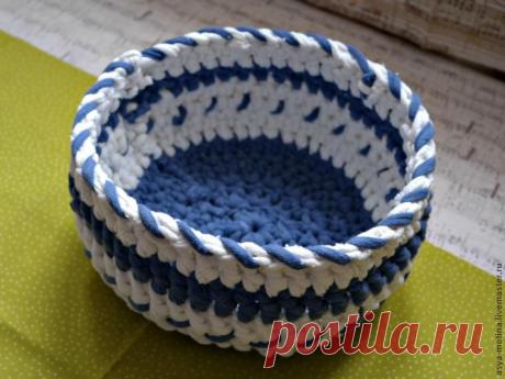 Корзинка из самодельной трикотажной пряжи - Ярмарка Мастеров - ручная работа, handmade