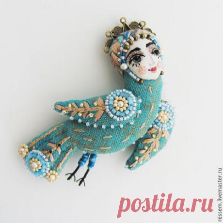 Купить Брошь "Птица - Дева" - бирюзовый, птица, брошь, брошьптица, Сирин, алконост, русский стиль
