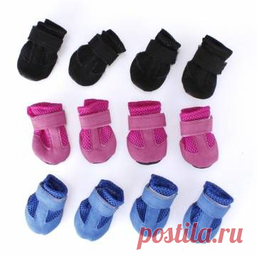 4Pcs Winter Warm Adjustable Pet Dog Puppy Mesh Shoes Suede Boot Sneaker 4 Sizes - 213 руб.
