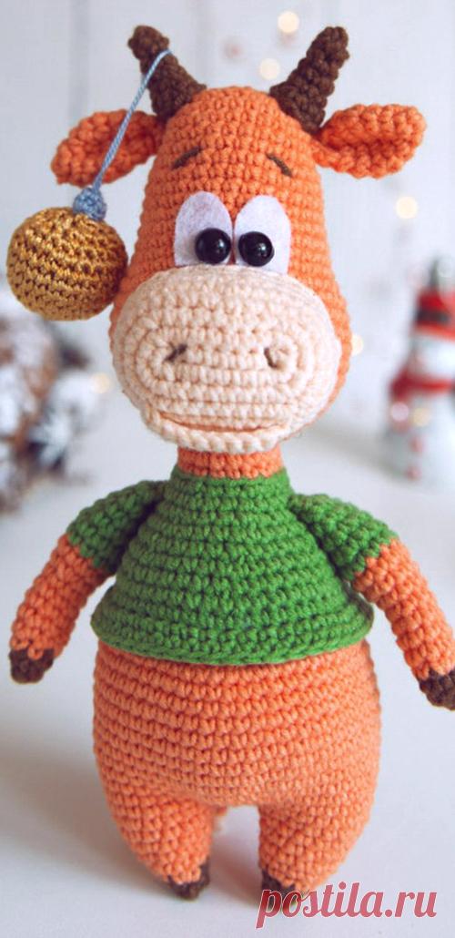 PDF Бычок Борис Гаврилович крючком. FREE crochet pattern; Аmigurumi animal patterns. Амигуруми схемы и описания на русском. Вязаные игрушки и поделки своими руками #amimore - бык, бычок, корова, коровка, телёнок.