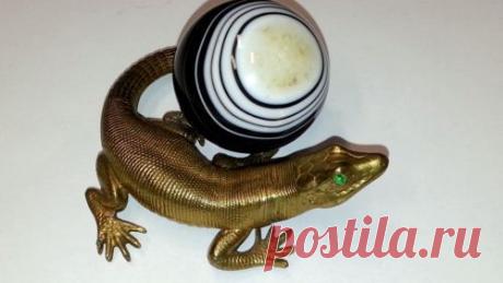 Antique Bronze Lizard with A Ball Made ​​of Onyx | eBay