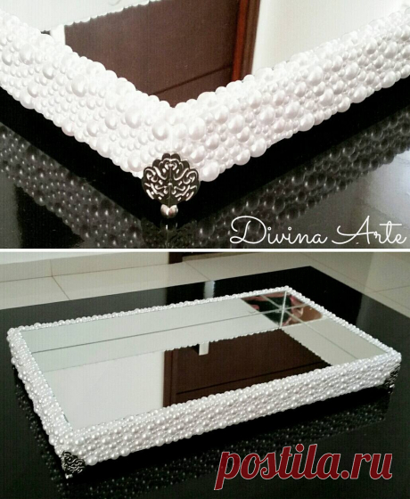 Bandeja espelhada com pérolas.  #ateliedivinarte  #bandejaespelhada #artesanatofino #feitoamão #perolas #artesanatodeluxo #espelhoeperola #decoraçãodeluxo #decoraçãodecasa #decoraçãoemmdf #decoration #decoração #coladasumaauma #bandejaluxo #bandeja #bandejacomperolas #chique #requinte
