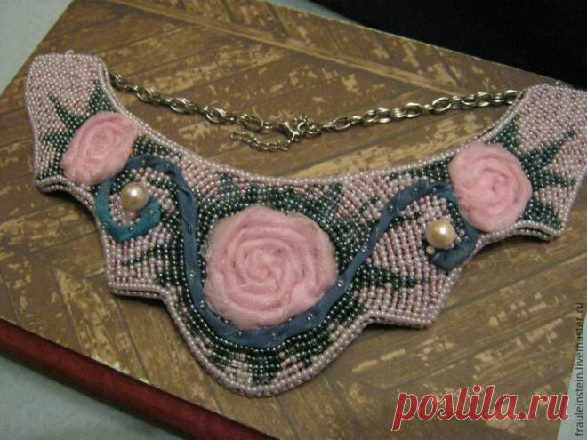 Вышиваем бисером нежное колье «Розовое утро»