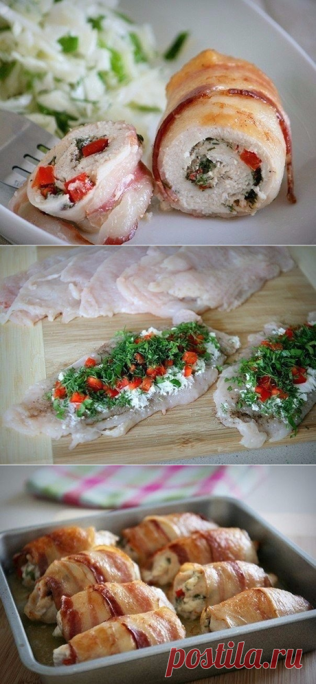 Куриные рулетики в беконе