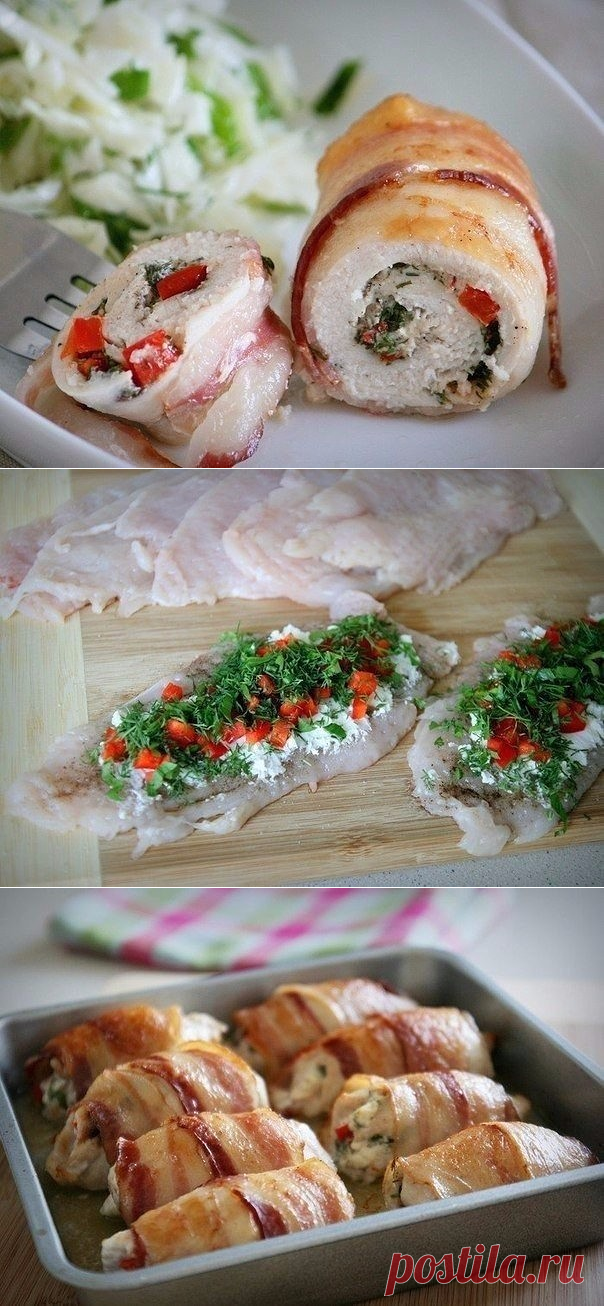 Куриные рулетики в беконе