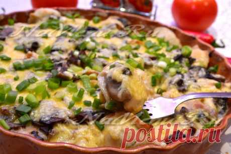 Пельмени, запеченные в духовке с сыром и грибами