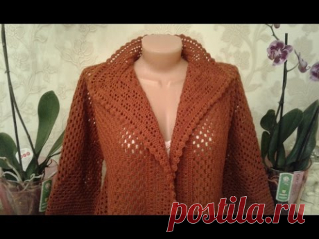 Кардиган из шестиугольников. Часть 4. Обвязка полочек и горловины.  Knitting women's cardigan.