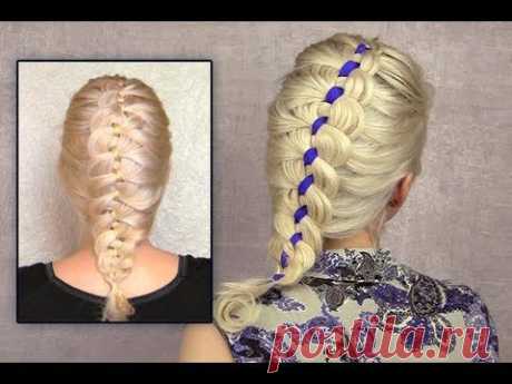 4 strand french braid tutorial on yourself Ribbon braid hairstyle for short medium long hair how to