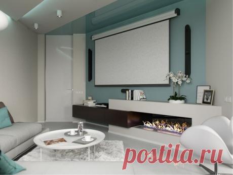 Современный дизайн квартиры-студии в бирюзовом цвете