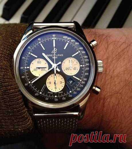 Brilliant Breitling Transocean Chronograph On Mesh Bracelet In Stainless Steel
