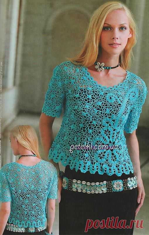 Ажурная блуза с элементами брюггского кружева. Описание, схемы