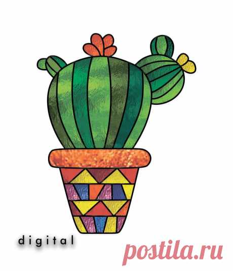 Stained Glass Pattern Succulents • Stained Glass Patterns & Suncatchers This stained glass pattern contains the following files: Printable PDF, Vector SVG file, Color JPG file, Line drawing JPG h=10.35" (263 mm) 66 piece of glass the project needs 230 inches of foil This beautiful succulents pattern perfect for a stained glass panel or small window. Even a beginner can make such a simple stained glass window.The finished size is approximately 7,87 inches. This stained glas...