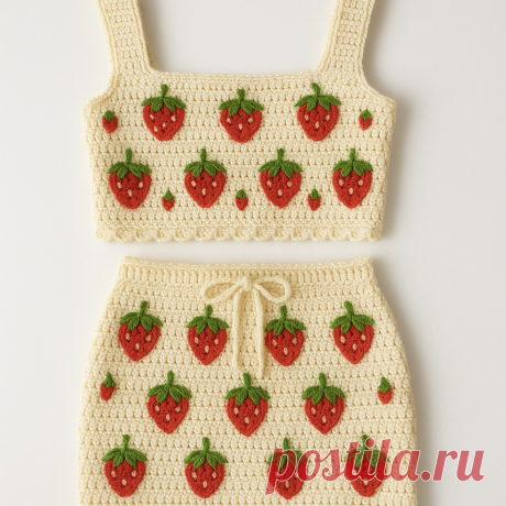 Strawberry Crochet Crop Top & Skirt Set Pattern (Beginner-Friendly)