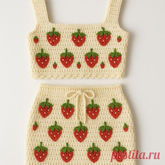 Strawberry Crochet Crop Top & Skirt Set Pattern (Beginner-Friendly)