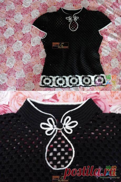 Чёрная кофточка с цветочным мотивом(крючком).